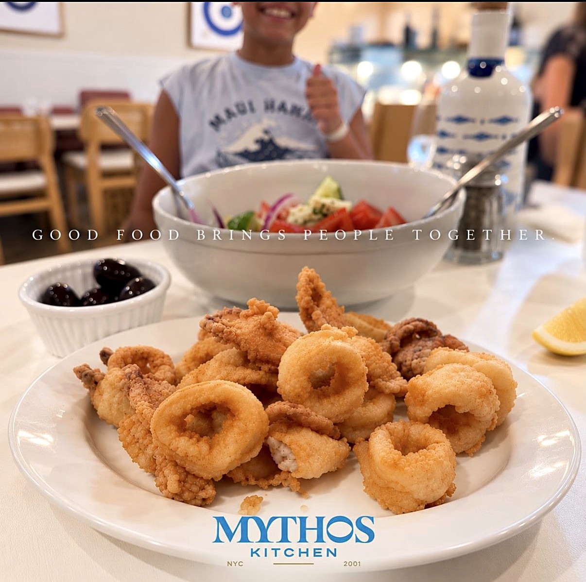 Fried calamari with Greek salad